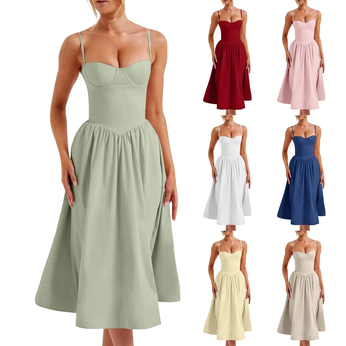Sexy Sleeveless A-Line Dress for Women – Mid-Length Feminine Summer Style