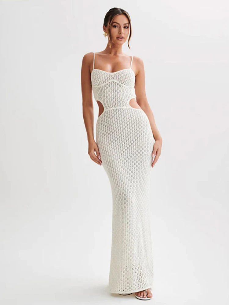 Sexy Hollow Out Knit Beach Dress – Summer Maxi Cover-Up for Women