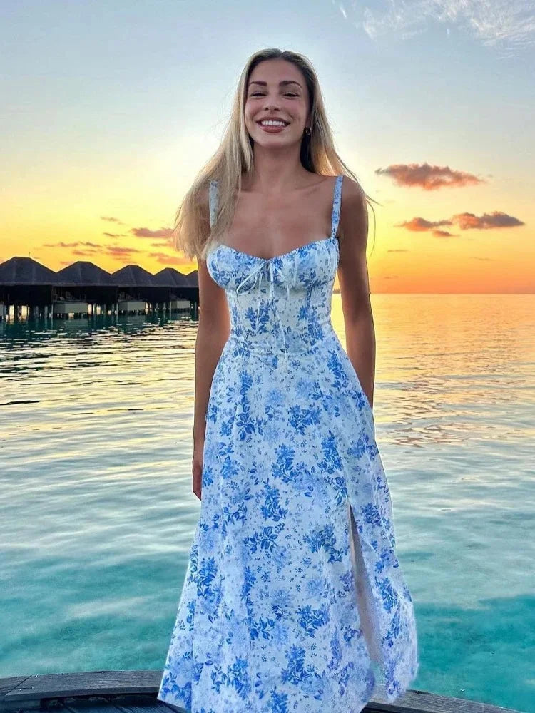 2025 Suninheart Summer Dress – Floral Print, Lace-Up, and Breezy Elegance