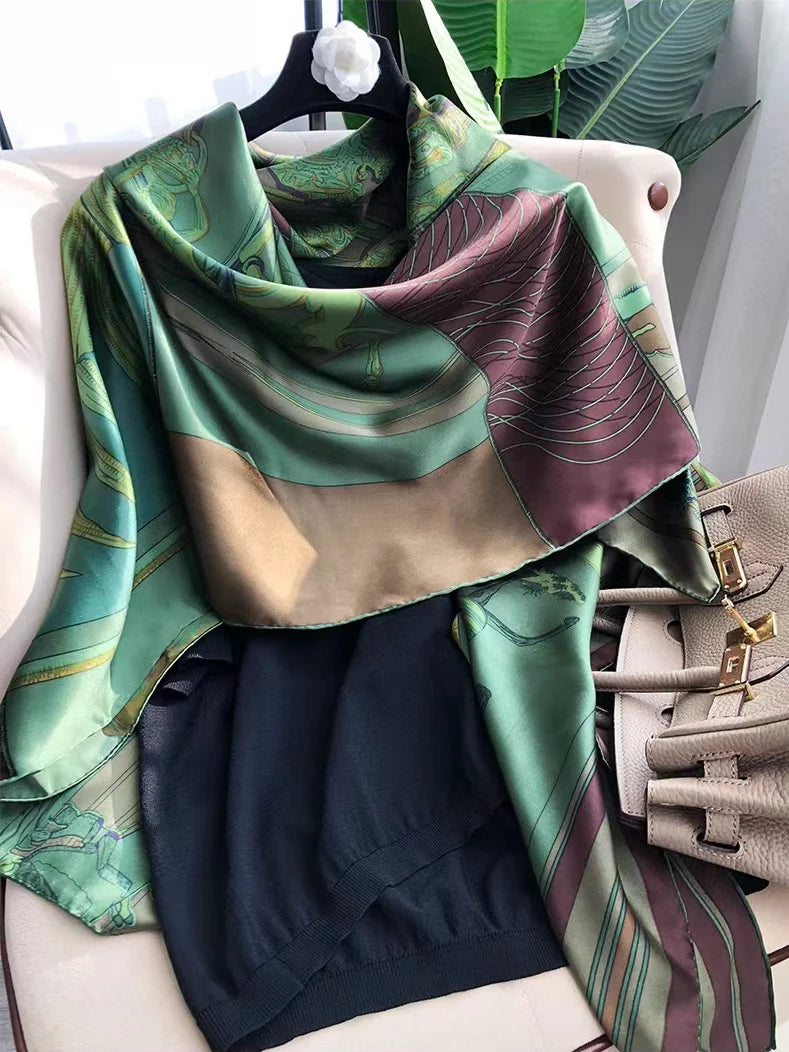 Luxury Green Pure Silk Scarf – BYSIFA Spring/Fall Mulberry Hijab Wrap