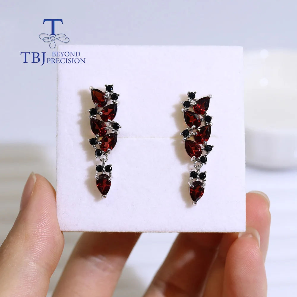 Natural Mozambique Garnet Drop Earrings – 925 Sterling Silver Elegance