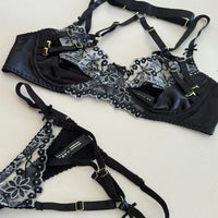 Silk Black Lace Halter Bra Set – Thin Steel Ring Top Support Lingerie for Women
