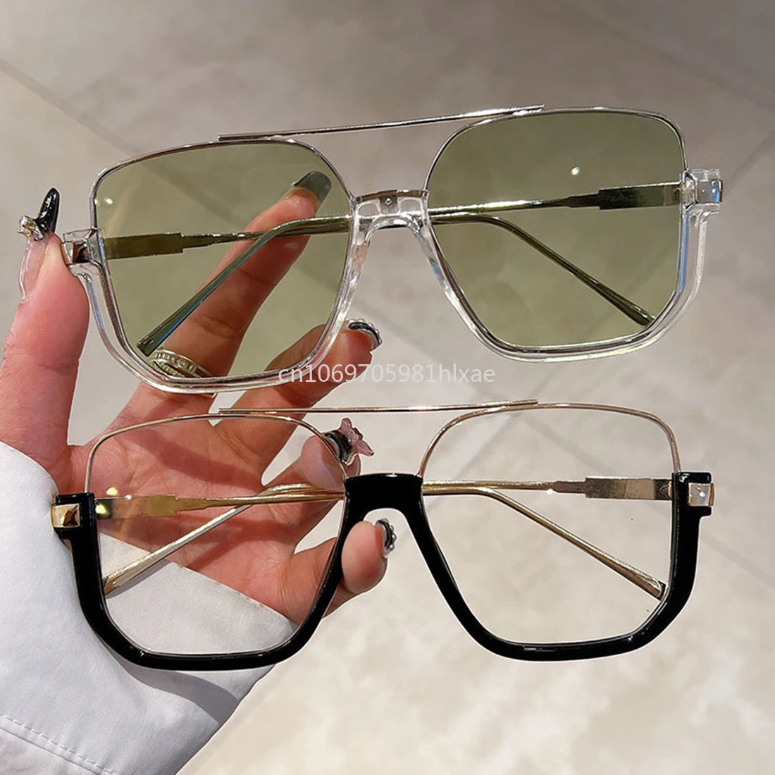 Vintage Big Square Sunglasses – Unisex Half-Metal Frame UV400 Fashion Shades