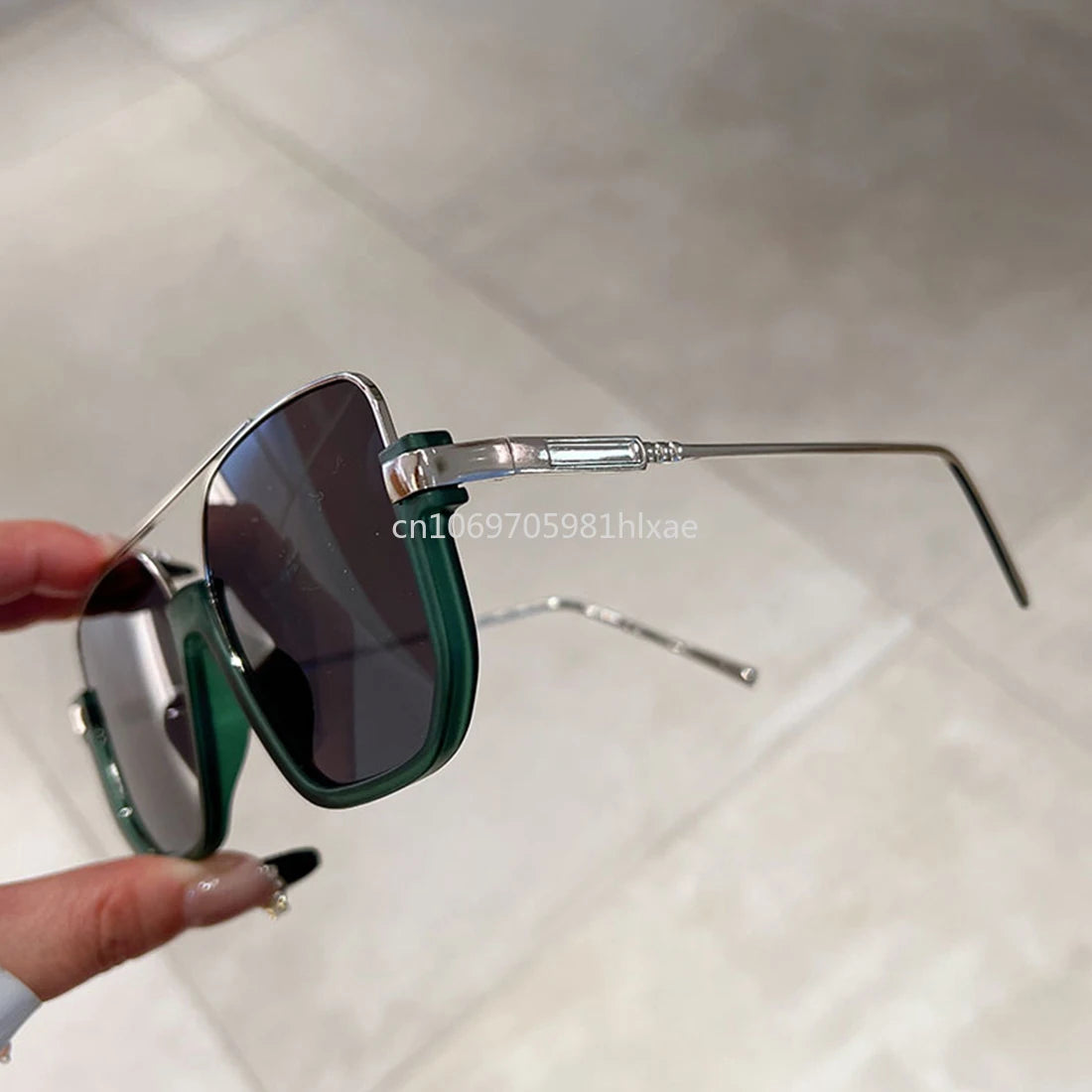 Vintage Big Square Sunglasses – Unisex Half-Metal Frame UV400 Fashion Shades