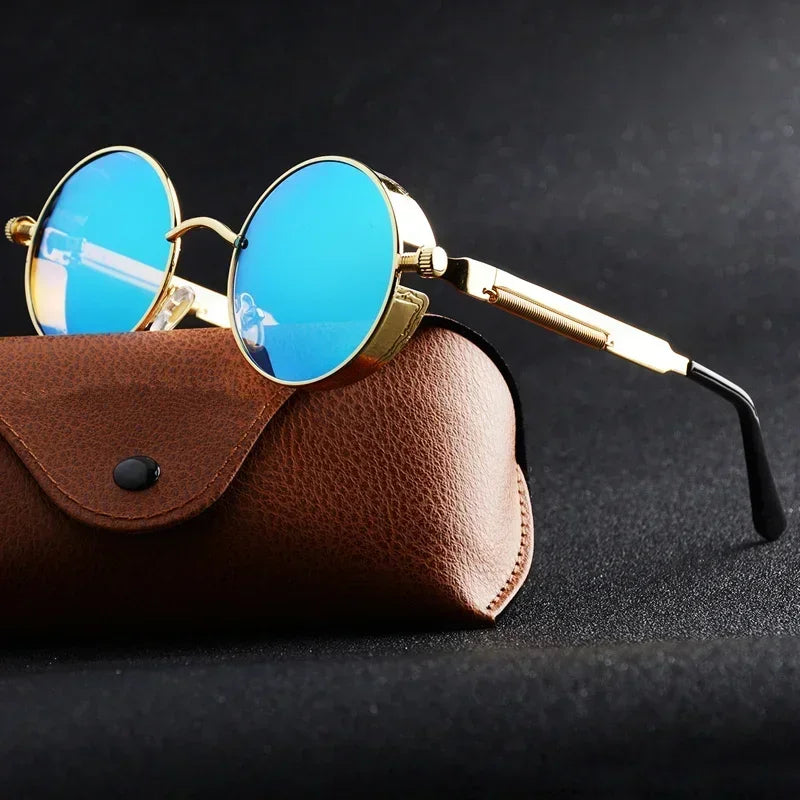 Vintage Steampunk Round Sunglasses – Unisex Metal Frame UV400 Designer-Inspired Retro Shades