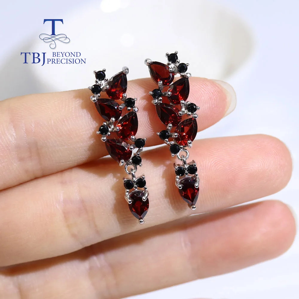 Natural Mozambique Garnet Drop Earrings – 925 Sterling Silver Elegance