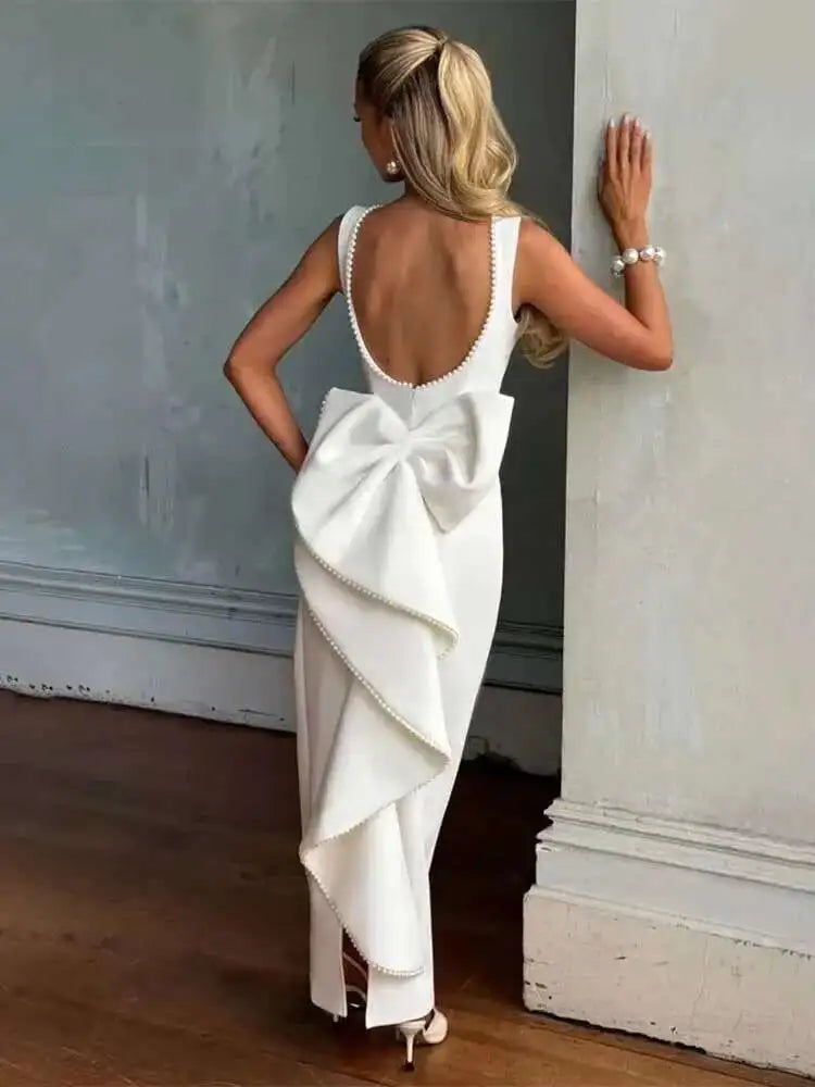 Sexy Backless Pearl Bow Dress – Townlike Women’s A-Line Mini Dress