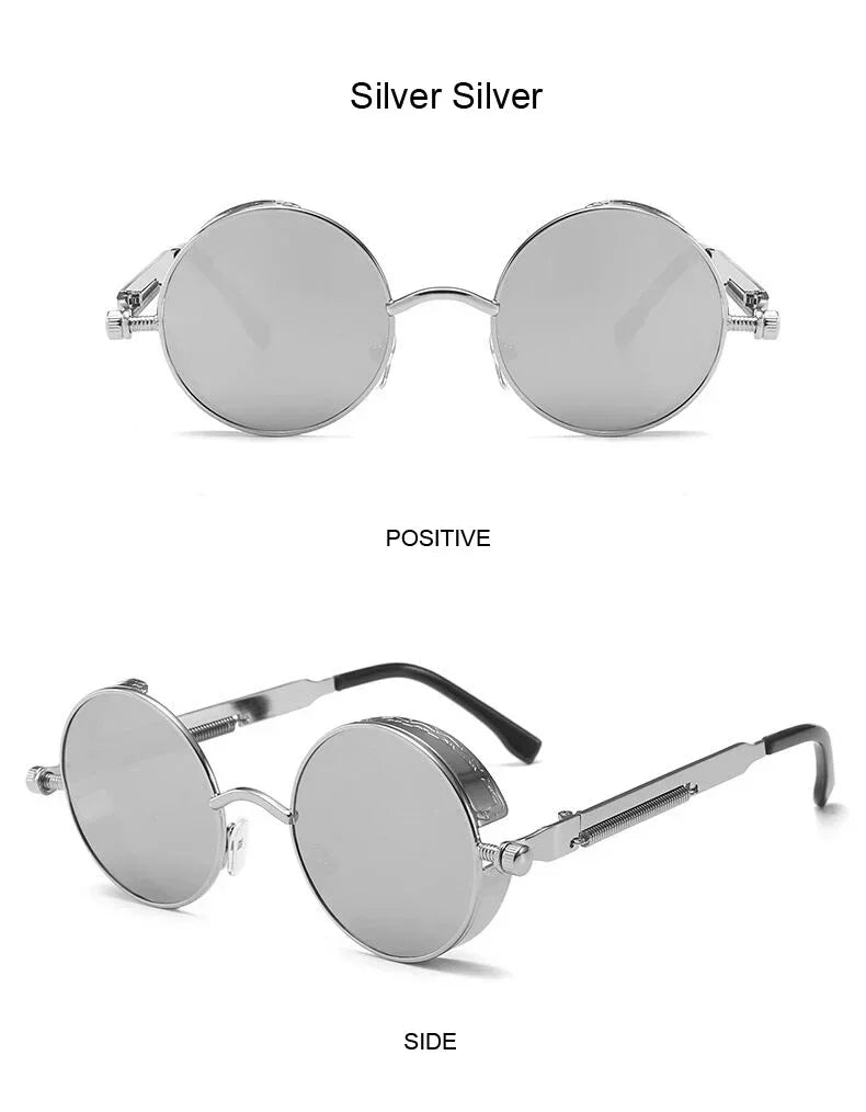 Vintage Steampunk Round Sunglasses – Unisex Metal Frame UV400 Designer-Inspired Retro Shades