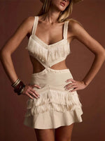 Sexy Summer Mini Dress – Backless Hollow V-Neck Tassel Dress