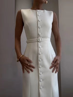 Elegant 2025 Belted Tank Dress – Slim Fit Sleeveless Street Style