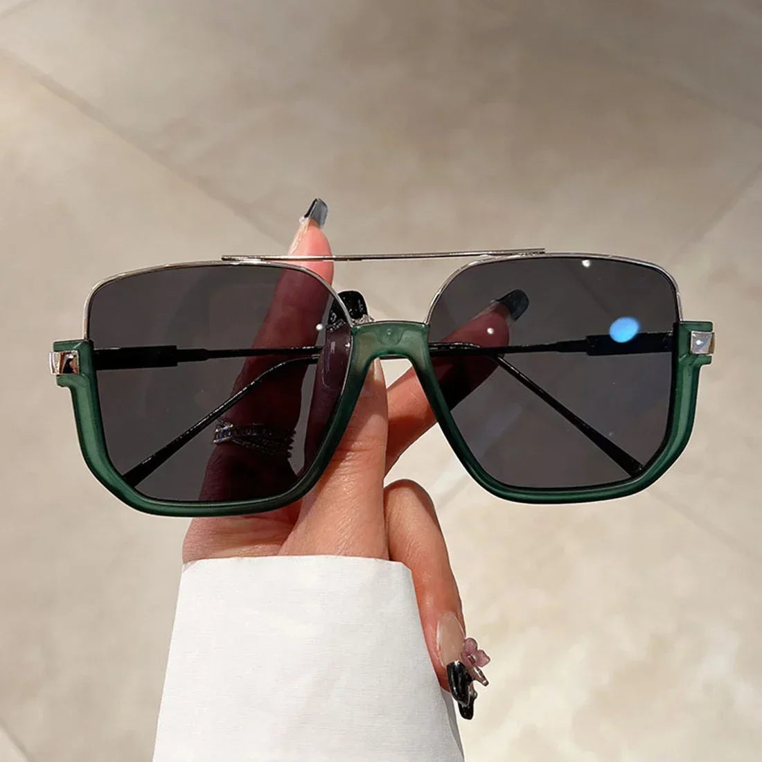 Vintage Big Square Sunglasses – Unisex Half-Metal Frame UV400 Fashion Shades