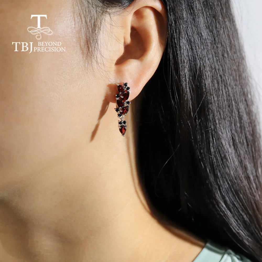 Natural Mozambique Garnet Drop Earrings – 925 Sterling Silver Elegance