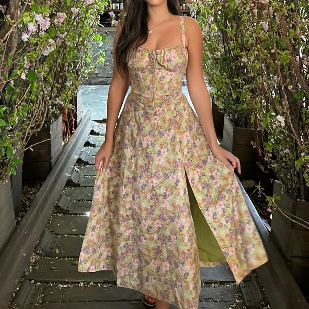 2025 Suninheart Summer Dress – Floral Print, Lace-Up, and Breezy Elegance