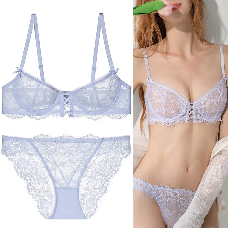Logirlve Ultra-Thin Lace Lingerie Set – Hollowed-Out Push-Up Bra & Panty for Women