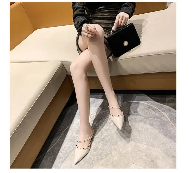 2025 Fashion Rivet Slippers for Women – Stylish Outdoor Low-Heel Casual Footwear