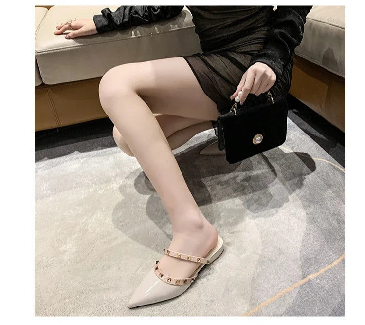 2025 Fashion Rivet Slippers for Women – Stylish Outdoor Low-Heel Casual Footwear