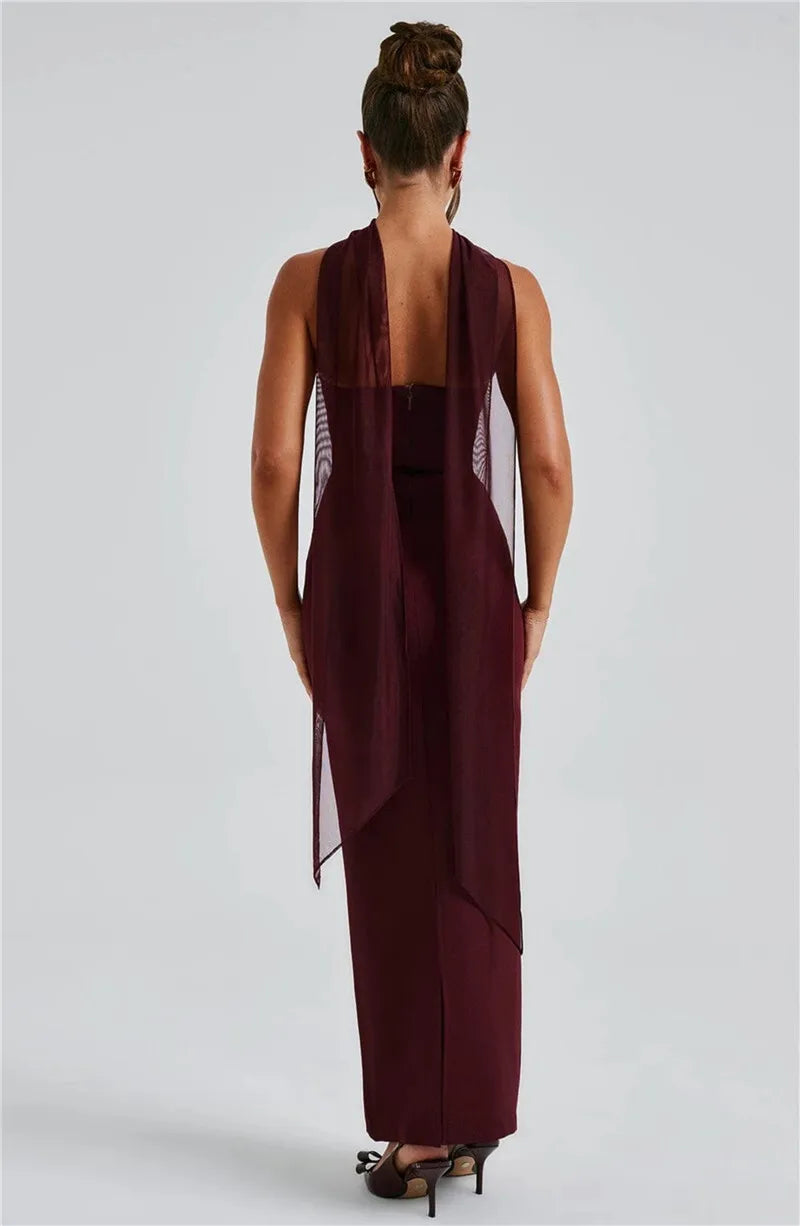 Sexy Strapless Scarf-Neck Maxi Dress for Women – Night Out Essential