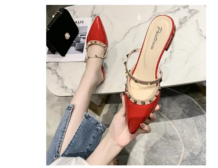 2025 Fashion Rivet Slippers for Women – Stylish Outdoor Low-Heel Casual Footwear