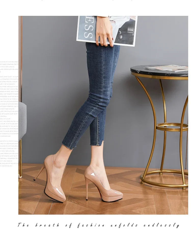 Elegant Nude Pointed Toe High Heels – Versatile Waterproof Design