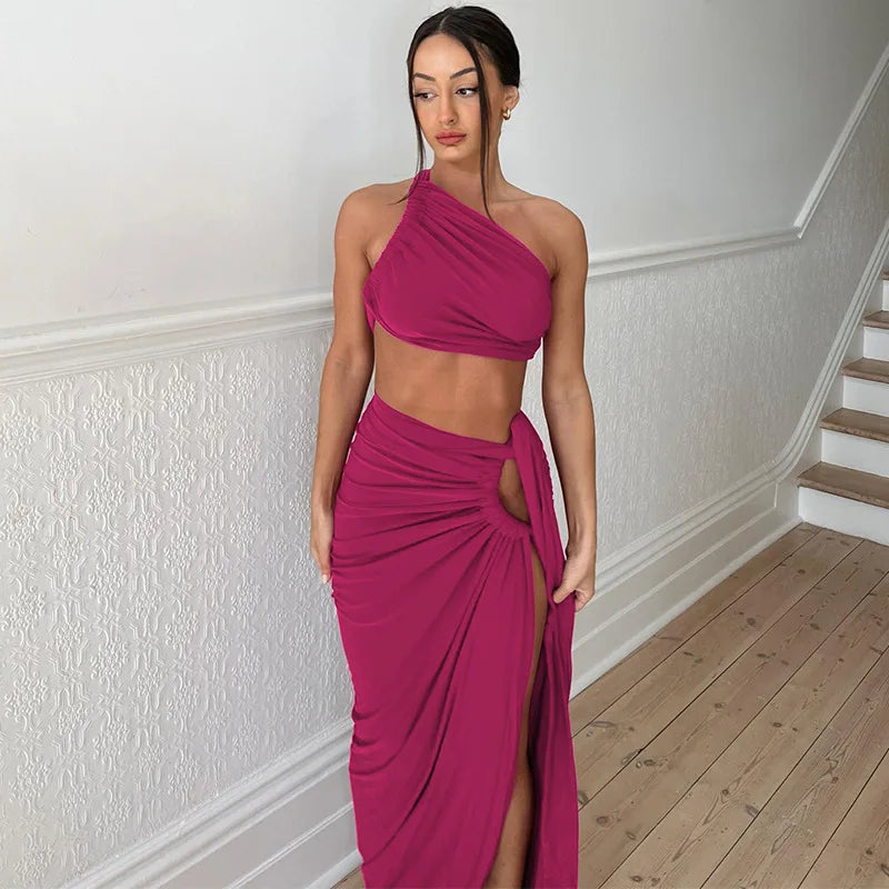 Trendy Vacation Co-Ord Set – Dulzura Sleeveless Top & Long Skirt Matching Outfit