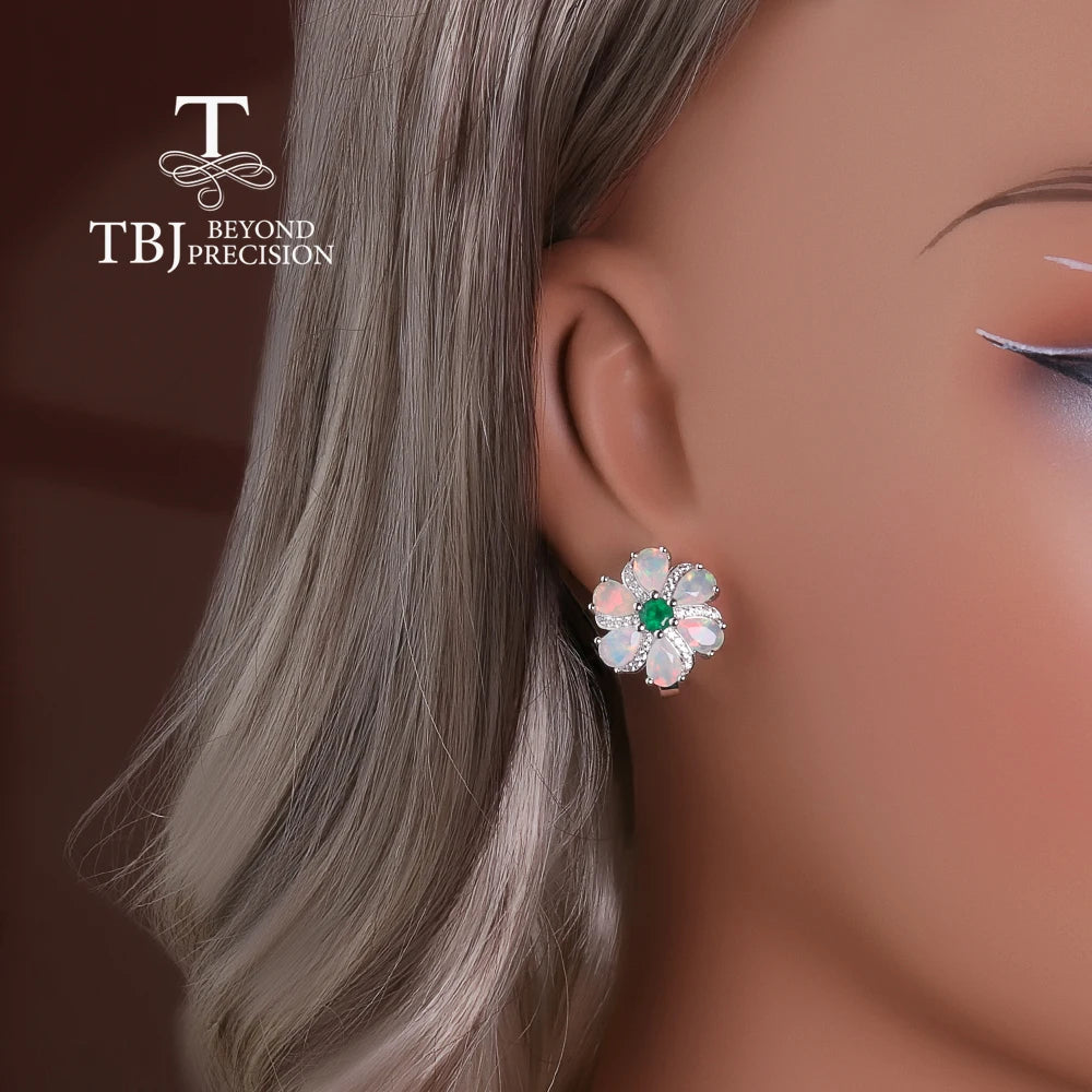 Celestial Elegance – Opal & Green Agate 925 Sterling Silver Earrings