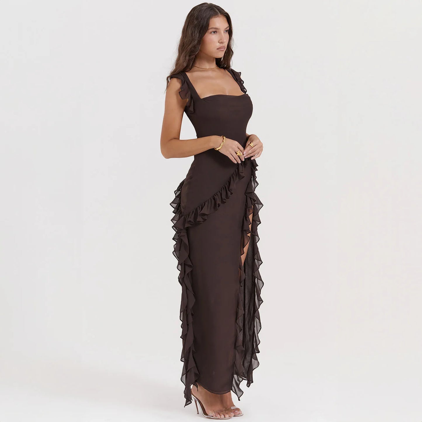 Elegant Red High Slit Maxi Dress – Backless Formal Party Dress for Women