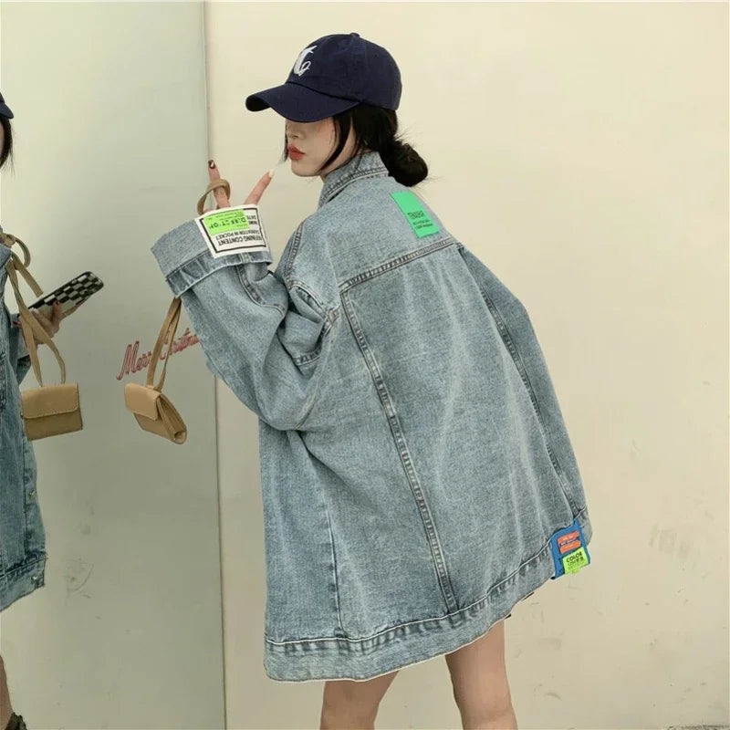 Women's Oversized Denim Jacket – Korean Fashion Button Down Streetwear