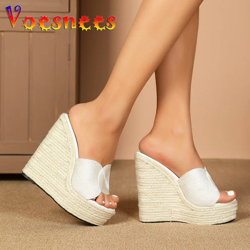 High Platform Straw Wedge Heels – Hot Summer Sandals for Women
