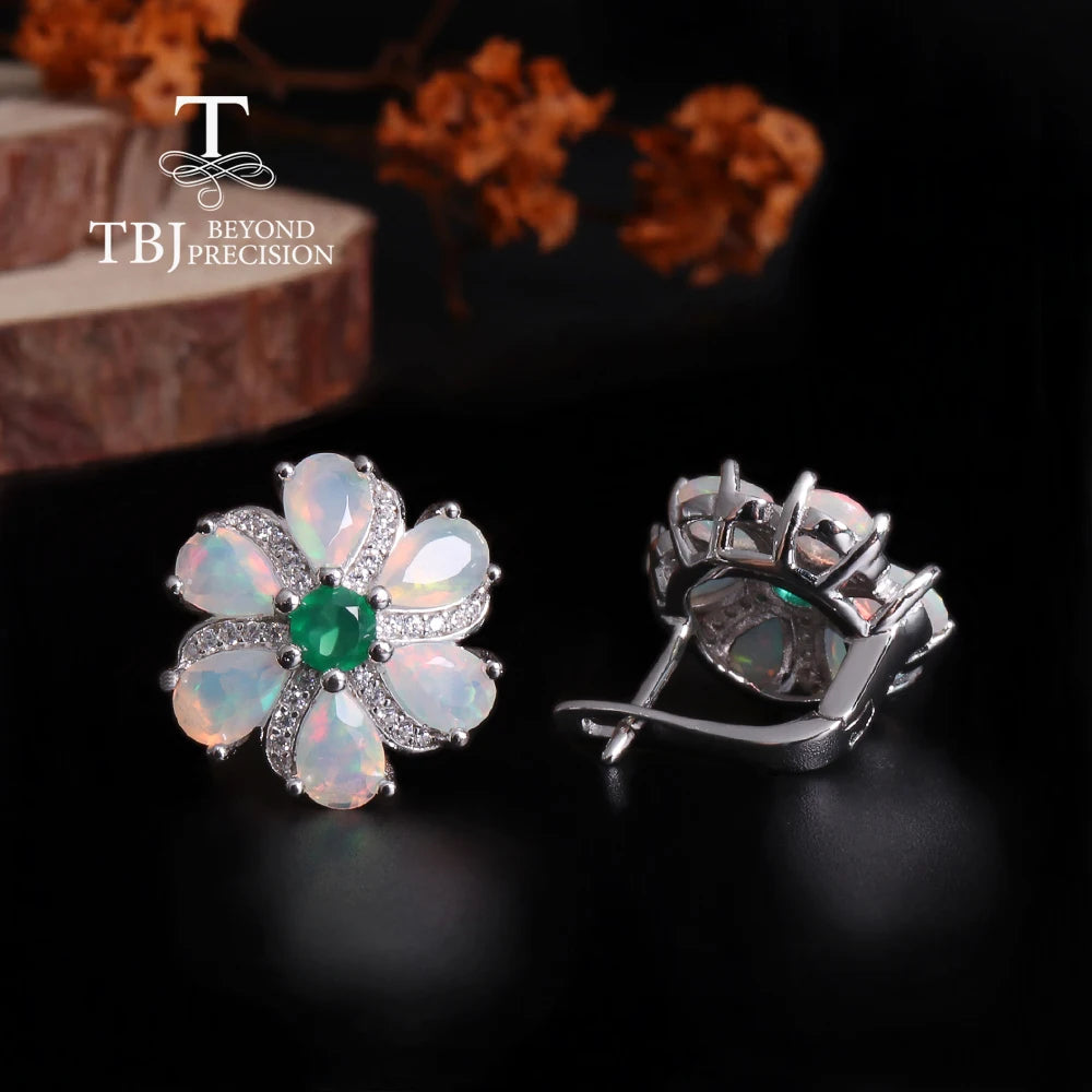 Celestial Elegance – Opal & Green Agate 925 Sterling Silver Earrings