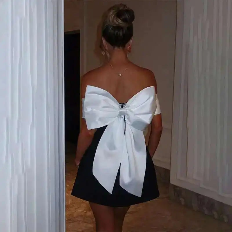 Sexy Backless Pearl Bow Dress – Townlike Women’s A-Line Mini Dress
