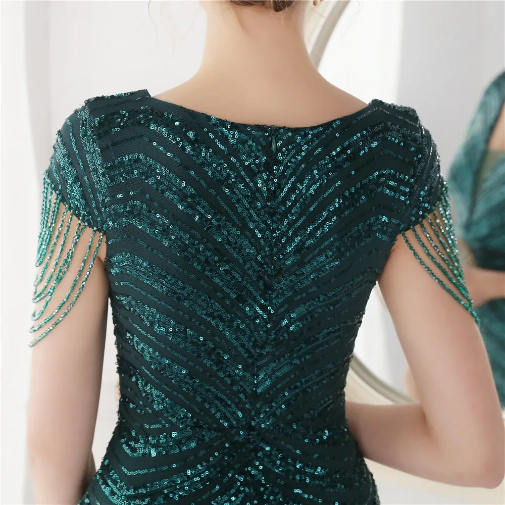 Glamorous Beaded Mermaid Evening Dress – Elegant V-Neck Silhouette for Women