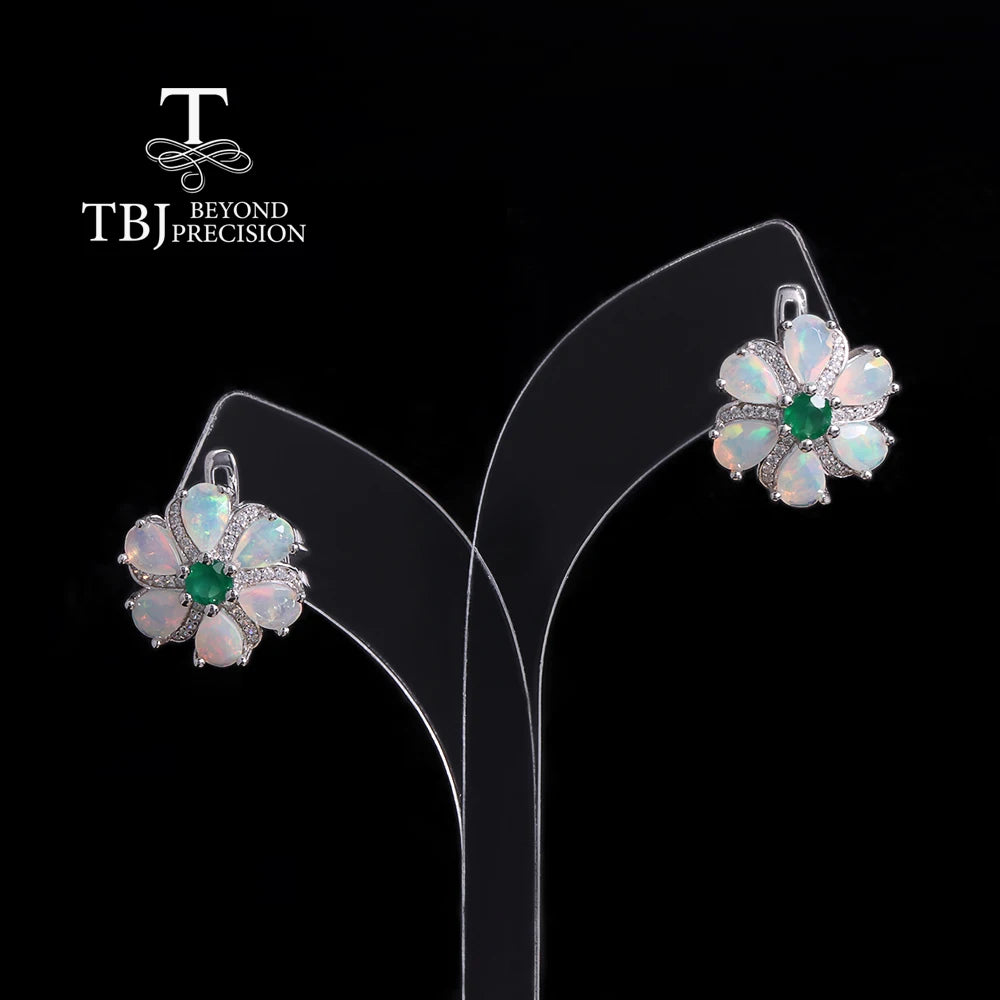Celestial Elegance – Opal & Green Agate 925 Sterling Silver Earrings