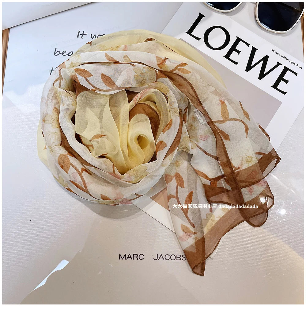 Luxury 100% Silk Shawl – Elegant Blue Scarf Cape C255 for Spring & Summer