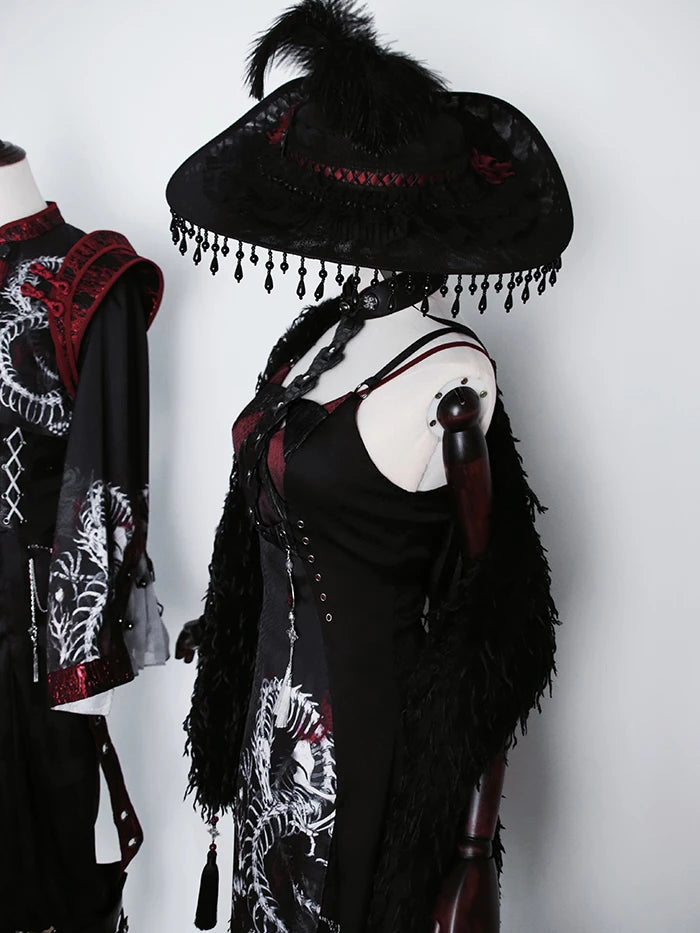 Original Alice Girl Dragon Print Dress – Light Lolita Gothic Punk Slip Dress