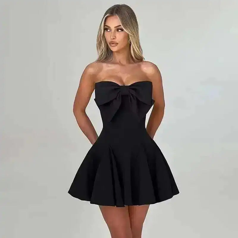 Sexy Backless Pearl Bow Dress – Townlike Women’s A-Line Mini Dress