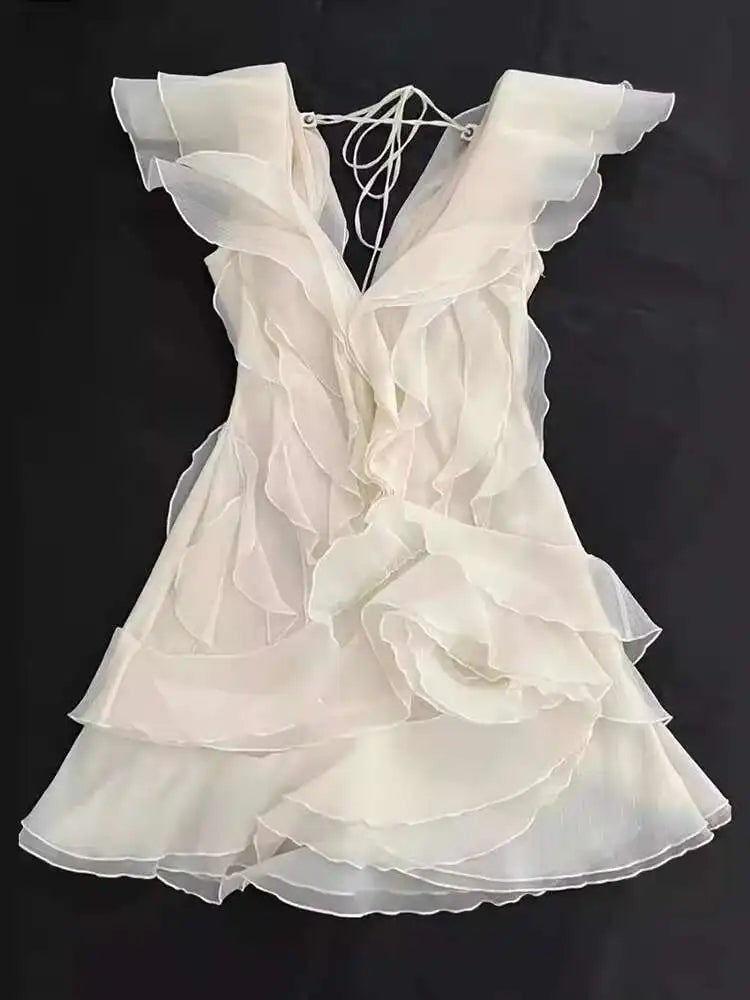 TWOTWINSTYLE Elegant Off-Shoulder Ruffle Mini Dress – Chic & Feminine