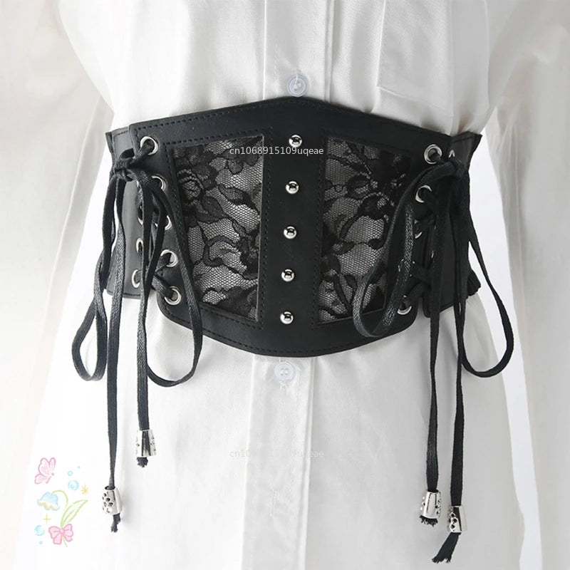 Black Corset Waist Trainer – Gothic Bustier Slimming Lace Up Corselet Belt