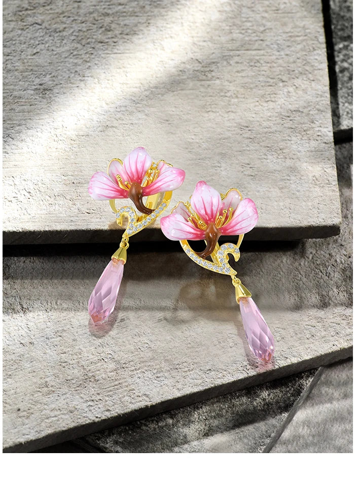Romantic Floral Drop Earrings – Pink Crystal & White CZ by SANTUZZA