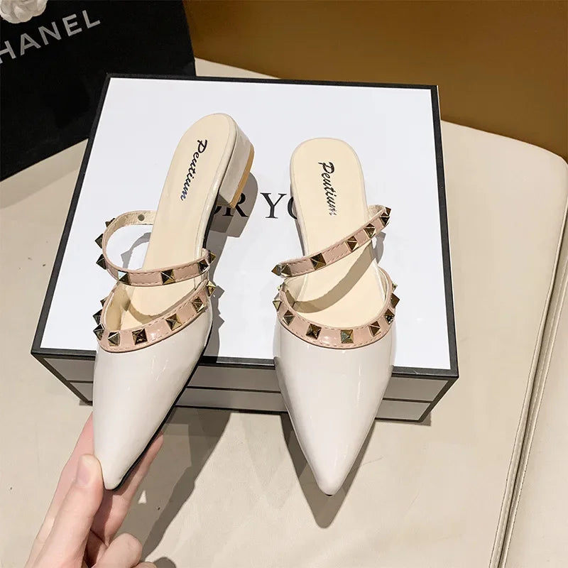 2025 Fashion Rivet Slippers for Women – Stylish Outdoor Low-Heel Casual Footwear