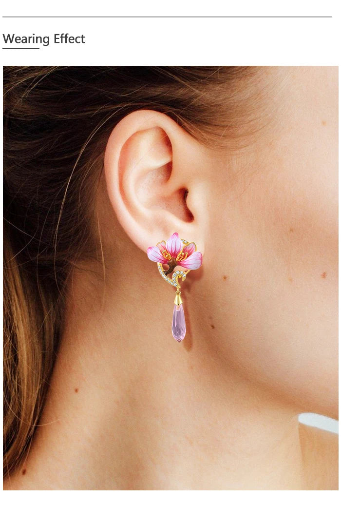 Romantic Floral Drop Earrings – Pink Crystal & White CZ by SANTUZZA