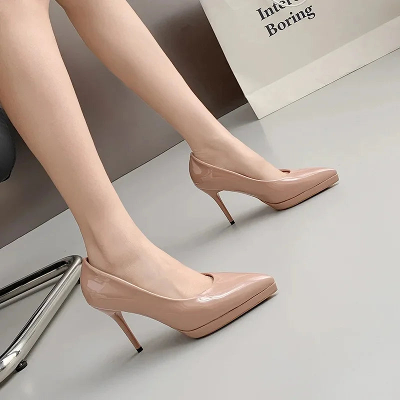 Elegant Nude Pointed Toe High Heels – Versatile Waterproof Design