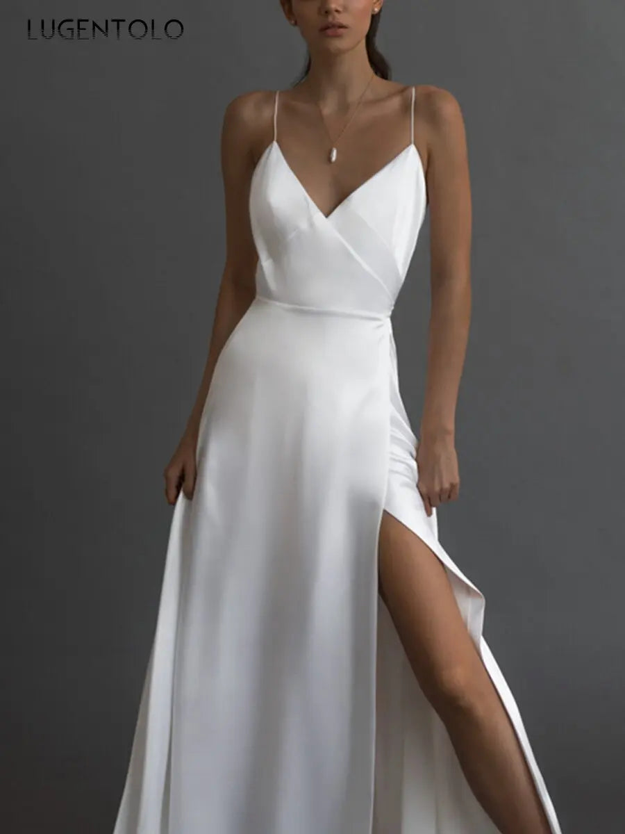 Elegant V-Neck Swing Dress – Sleeveless Suspender Cocktail Gown for Women