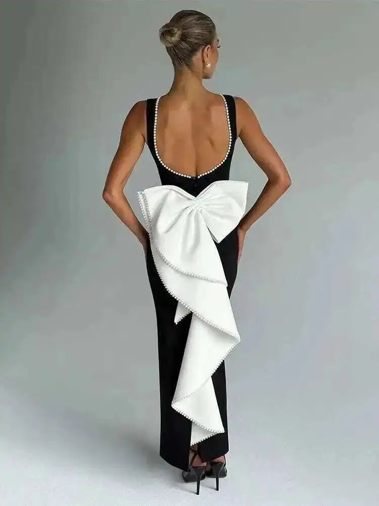 Sexy Backless Pearl Bow Dress – Townlike Women’s A-Line Mini Dress