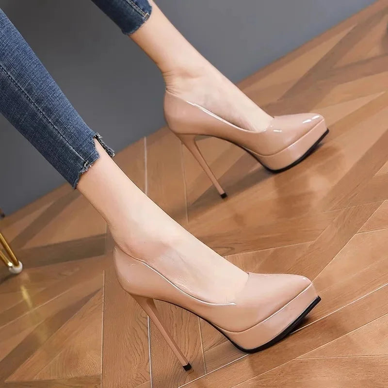 Elegant Nude Pointed Toe High Heels – Versatile Waterproof Design
