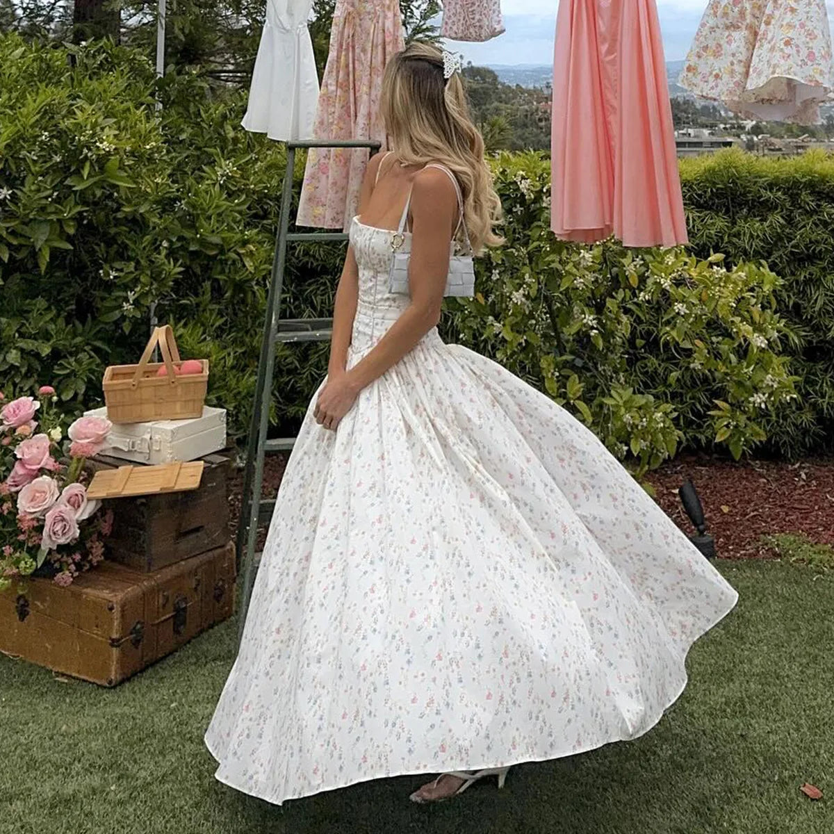 Floral Elegance – Mingmingxi Spaghetti Strap Maxi Party Dress for Summer