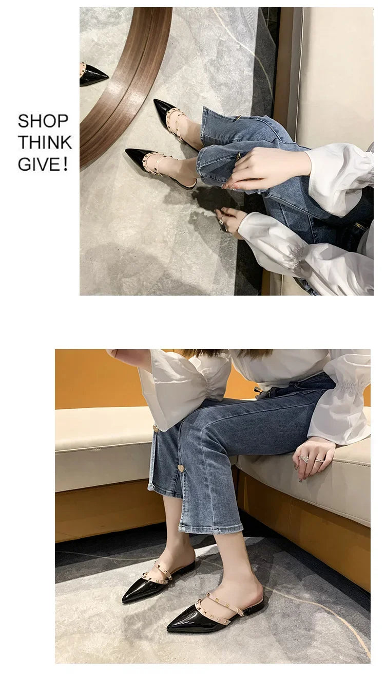 2025 Fashion Rivet Slippers for Women – Stylish Outdoor Low-Heel Casual Footwear
