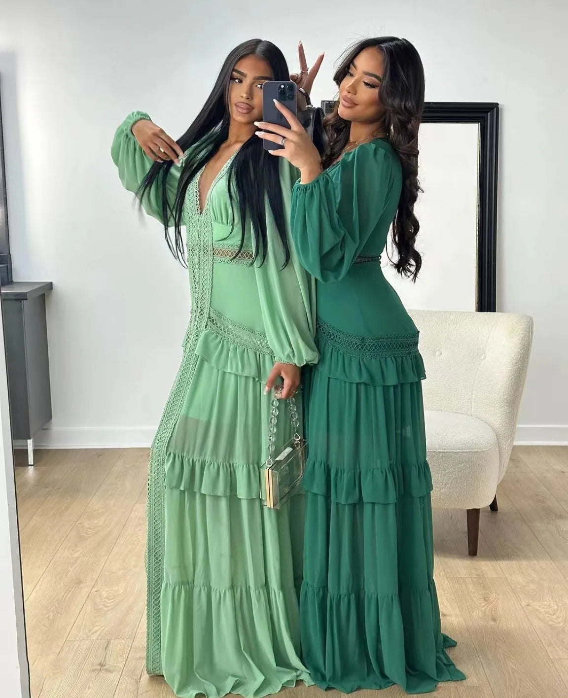 Elegant Ruffle Hollow-Out Maxi Dress – Summer Party Chic
