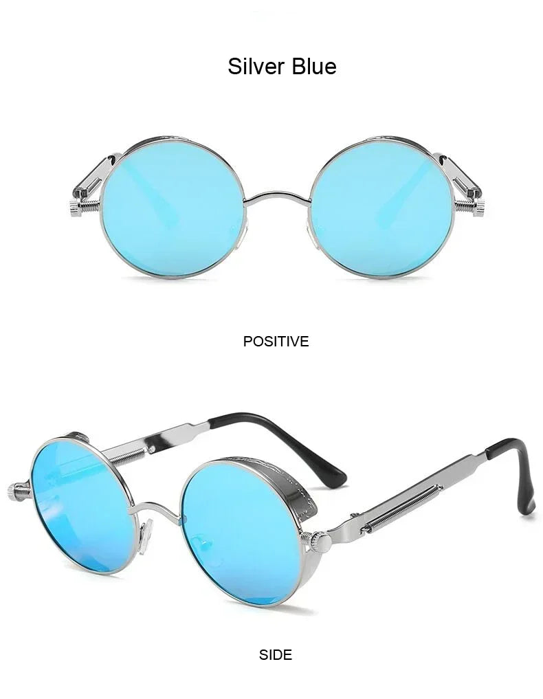 Vintage Steampunk Round Sunglasses – Unisex Metal Frame UV400 Designer-Inspired Retro Shades