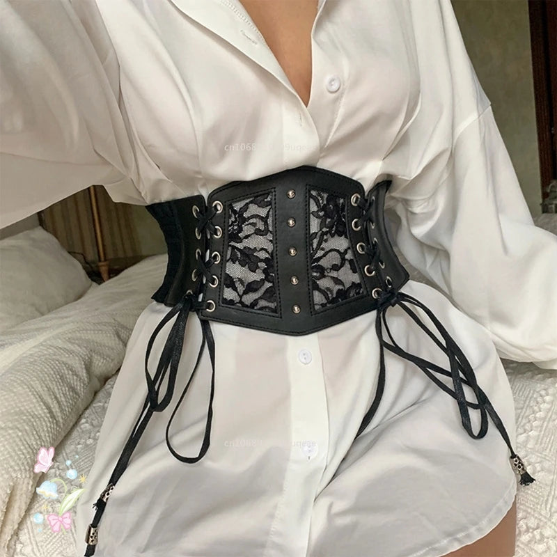 Black Corset Waist Trainer – Gothic Bustier Slimming Lace Up Corselet Belt