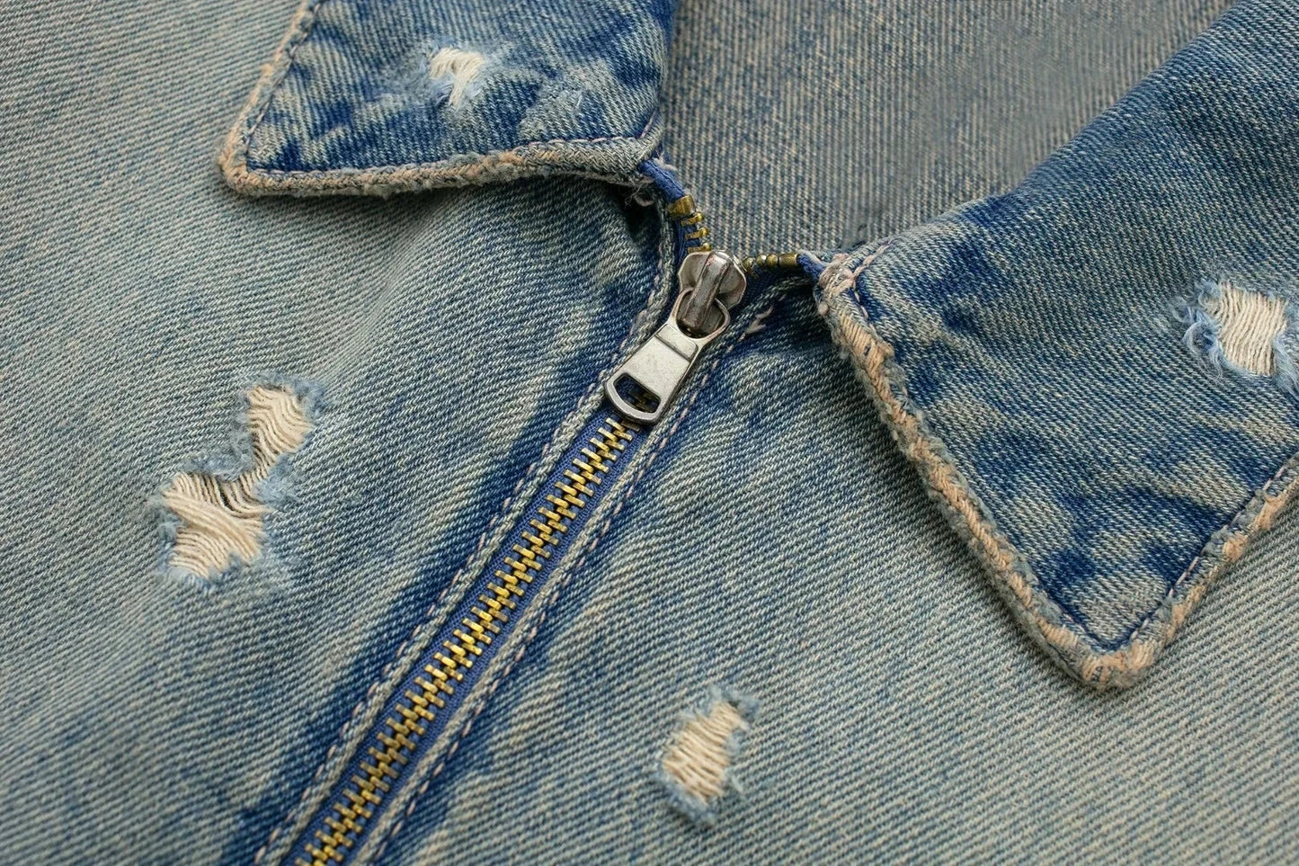Women's Edgy Denim Jacket – Hole Detail Zipper Front Short Top by TRAFZA